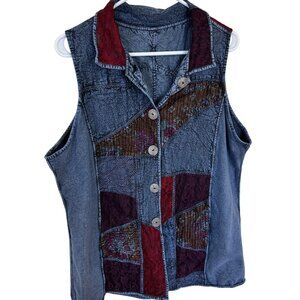Parsley & Sage Womens Vest Patchwork Buttont XL Denim & Lace Art to Wear India